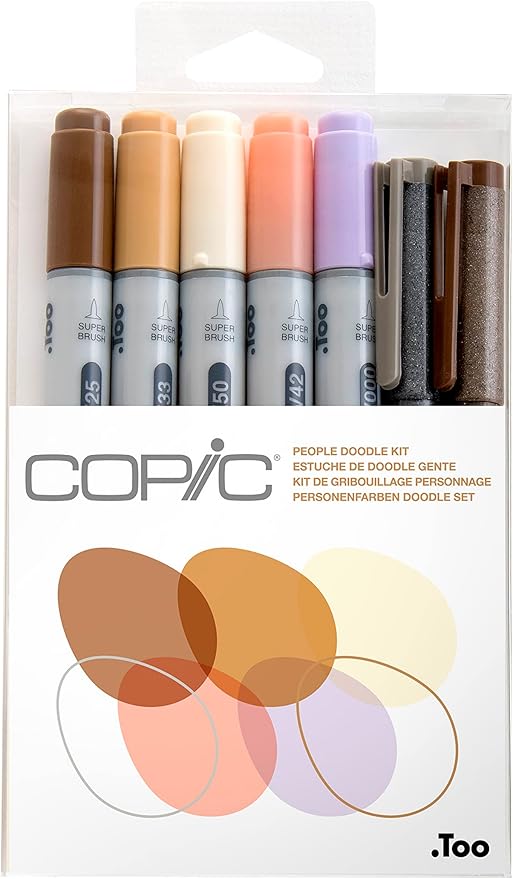 Copic Ciao Alcohol Markers, Doodle Kit People, 5 markers + 2 Multiliners