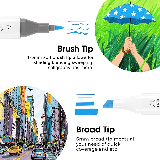 XSG Alcohol Markers,60 Colors Dual Tip Brush & Chisel Tip Art Marker Set,for Blending & Shading,Ideal for Coloring Books & Professional Artwork,Includes Blender Pen & Portable Case,Ideal for All Ages