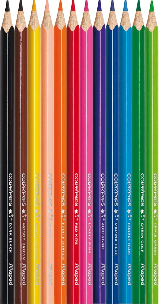 Maped Helix USA - Color'Peps Triangular Colored Pencils, 12-Pack - Ideal for Art Projects - Ergonomic Design - Vibrant Colors
