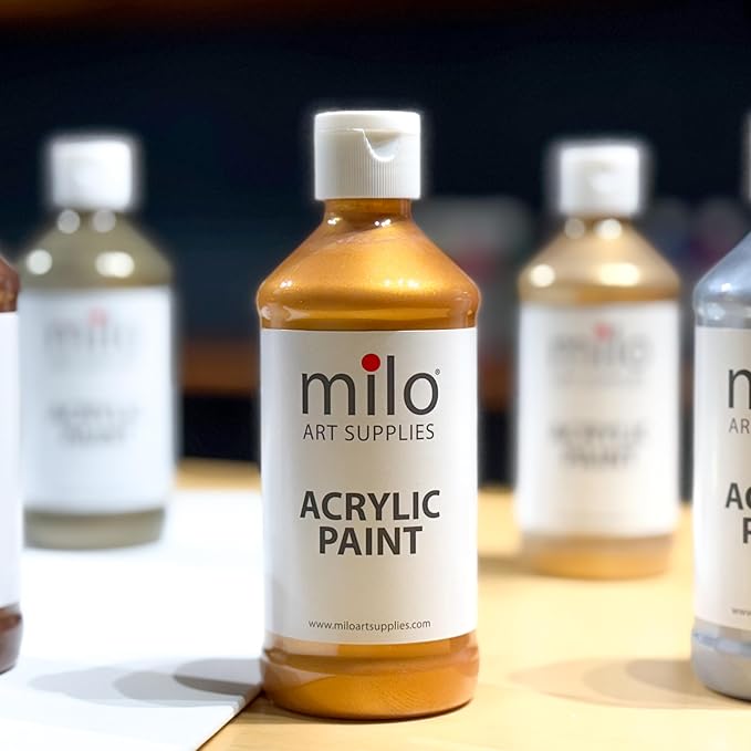milo Metallic Acrylic Paint Set of 6 Colors | 4 oz Bottles | Student Metallic Colors Acrylics Painting Pack | Made in the USA | Non-Toxic Arts & Crafts Paints for Artists & Hobby Painters
