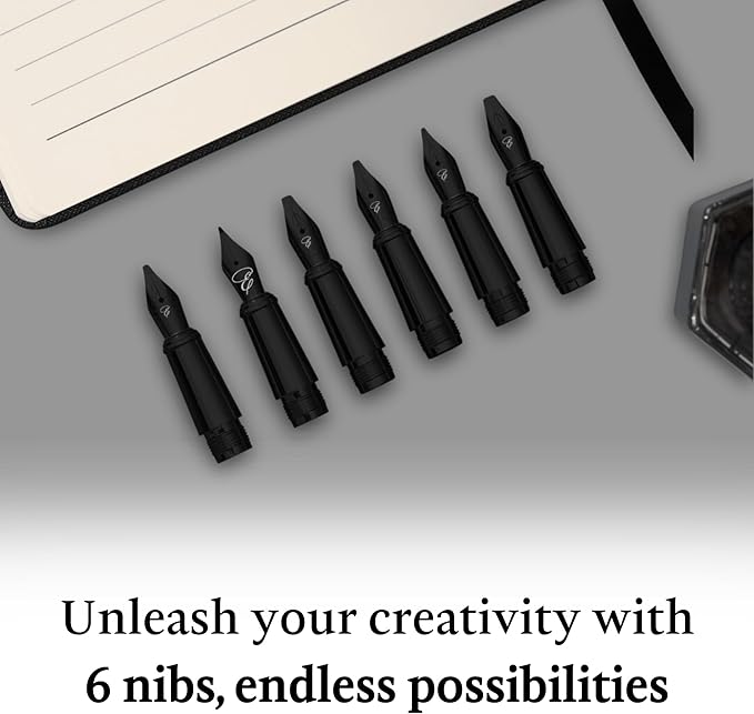 Ellington Pens Luxury Calligraphy Set – Premium Fountain Pen with 6 Nibs, 6 Bottle, 6 Cartridges, Converter, and Elegant Gift Box – Perfect for Calligraphers, Writers, Gifting