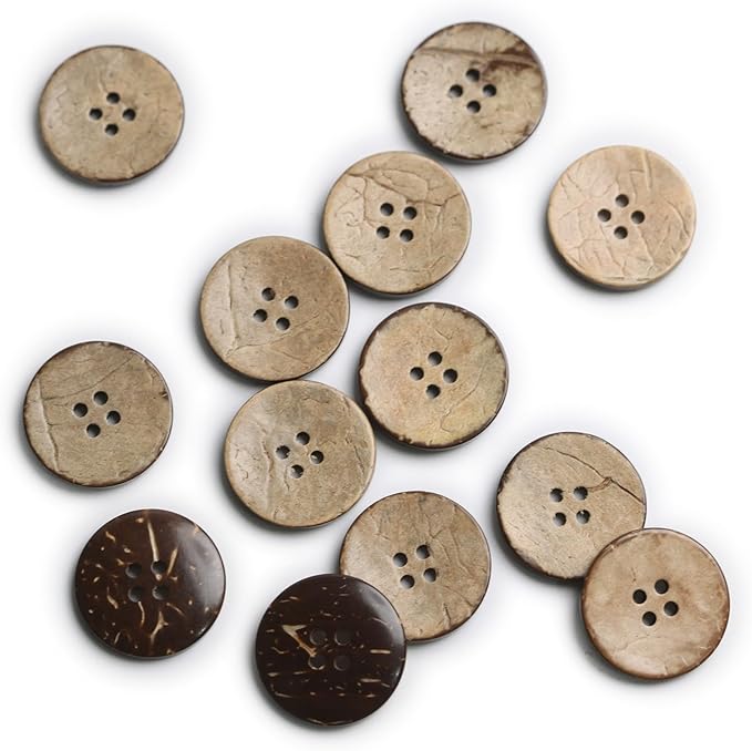 25mm Brown Natural Coconut Shell Buttons 1 inch 4 Holes Button Coconut Shell Buttons for Crafts Sewing Wooden Buttons for DIY Crafts 100PCS