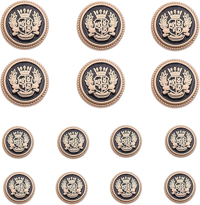 14PCS Black Gold Metal Blazer Button Set,15 mm and 20mm Buttons for Sewing Vintage Buttons,Blazers, Suits, Sport Coats, Uniform, Jackets YIGUANXIN