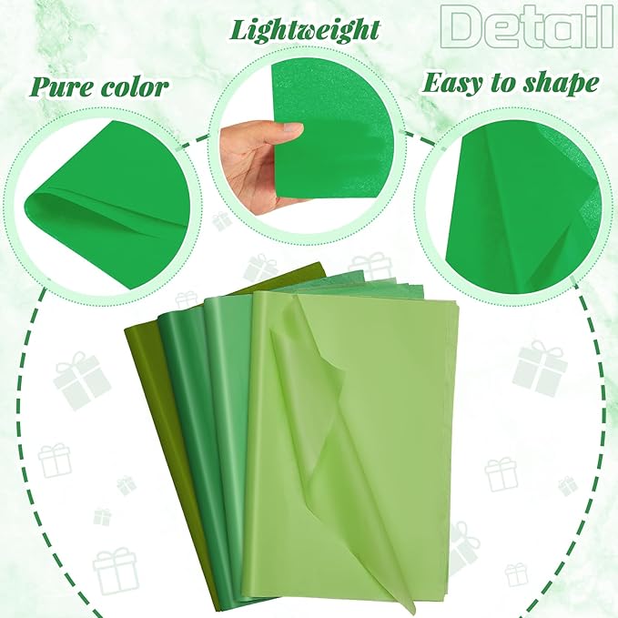 Qilery 500 Sheets Green Tissue Paper Bulk for Gift Bags 20 x 30 Inch Acid Free Wrapping Paper Sheets for St. Patrick's Day Mardi Gras Decoration DIY Crafts, Packing Supplies for Moving, Wedding Party