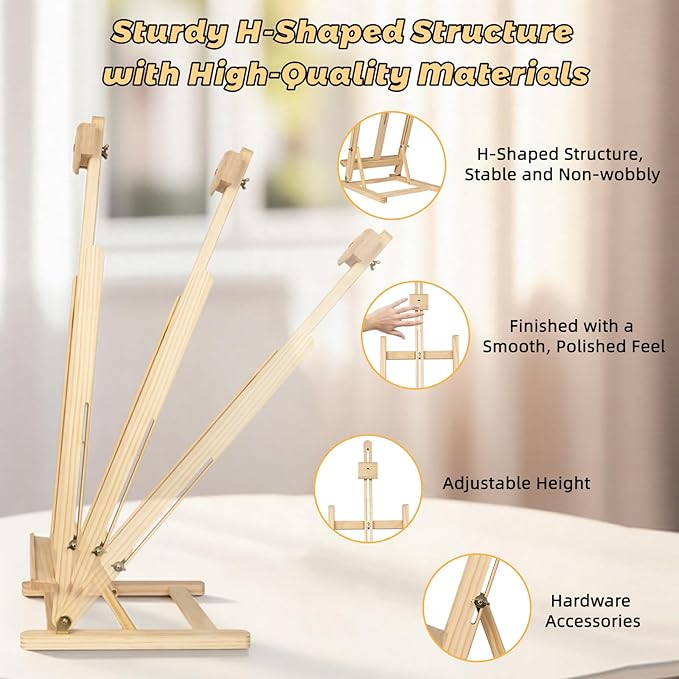 31 Inch H-Frame Tabletop Easel for Painting - Adjustable Portable Wooden Easel, Sturdy & Stable Art Easel for Adults, Artists, Beginners, Holds Canvas up to 24" - Perfect for Home and Studio