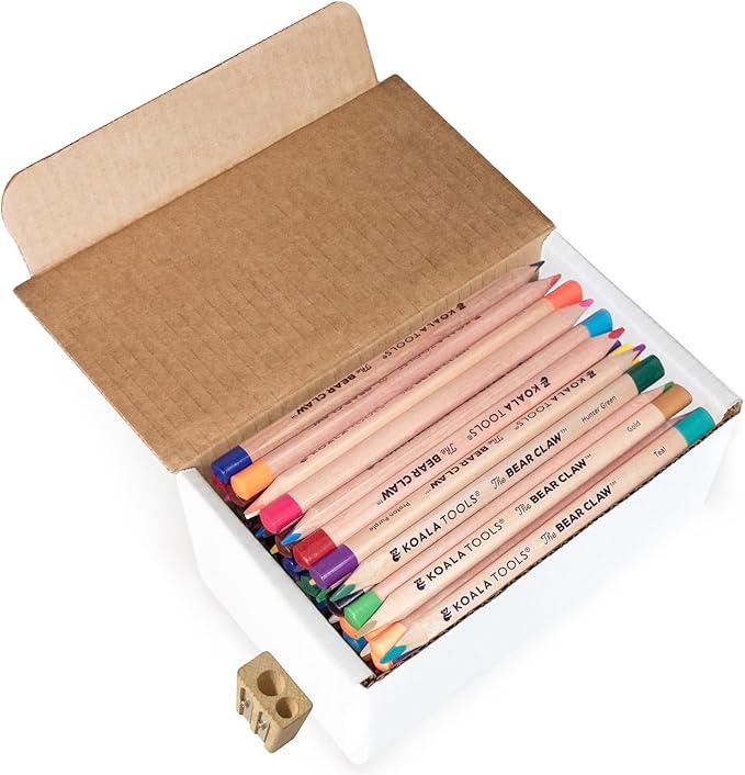 KOALA TOOLS - Bear Claw Colored Pencils for Adults and Kids, Water Soluble Color Pencils with Triangular Grip for Art and Shading, 60-unit 'Teacher's Edition' Class Pack, 24 colors (repeated)