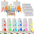 410 Pcs Art Painting Kit Supplies Set for to Party - 210 Paint Brushes, 72 Acrylic Paints, 21 Wood Easels & Canvas Panels & Palettes & Aprons & Wash Pen Cup, 3 Plastic Tablecloth