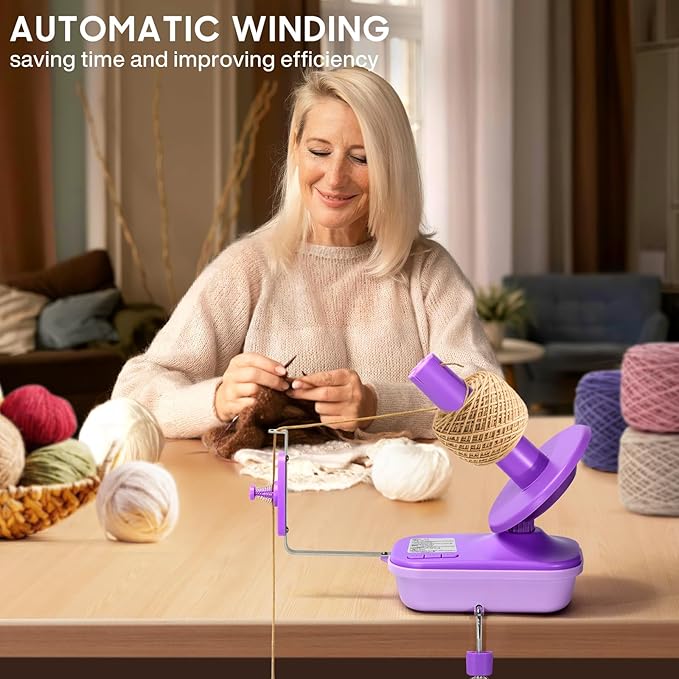 Electric Yarn Winder, 2025 Upgrade High-Speed Automatic Yarn Ball Winder with 3 Adjustable Gears, 4-10oz Large Capacity Yarn Spinner for Knitting & Crocheting, Purple Gift for Craft Lovers