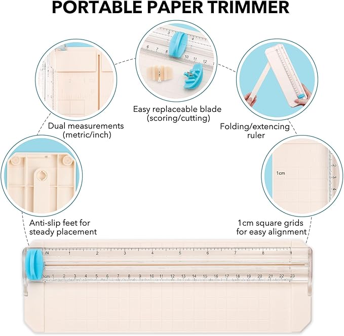 BAOFALI Mini Paper Trimmer with 1Cutting/1Scoring Blades Extending Ruler for Scrapbooking Craft, Paper, Postcards,Coupon, Photos,Label, Cardstock ect Closed Size Approx.26.5x8.5cm/10.4x3.3inch