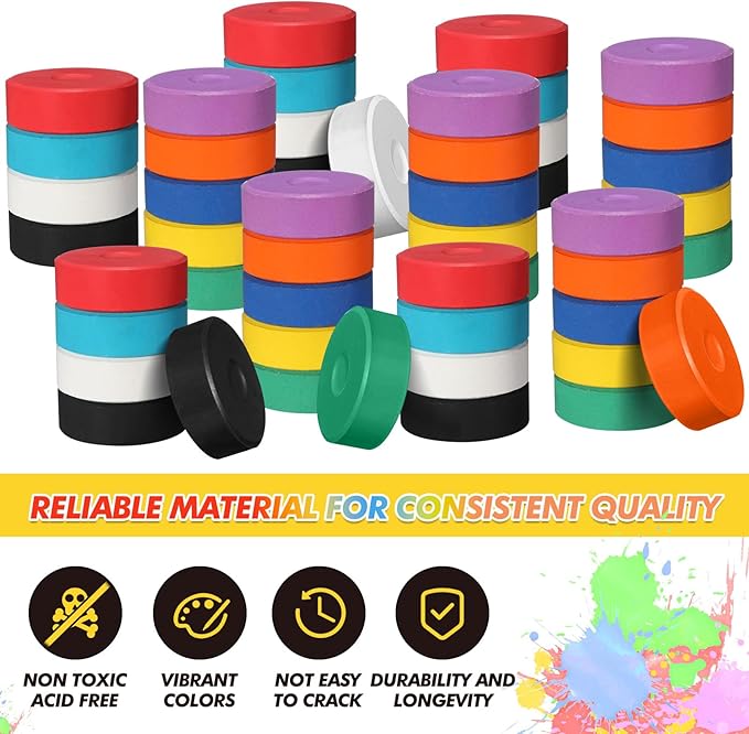 Engrowtic 18 Pcs Tempera Paint Cakes 9 Color Large Washable Tempera Cakes Art Supplies for Classroom Art Painting Drawing