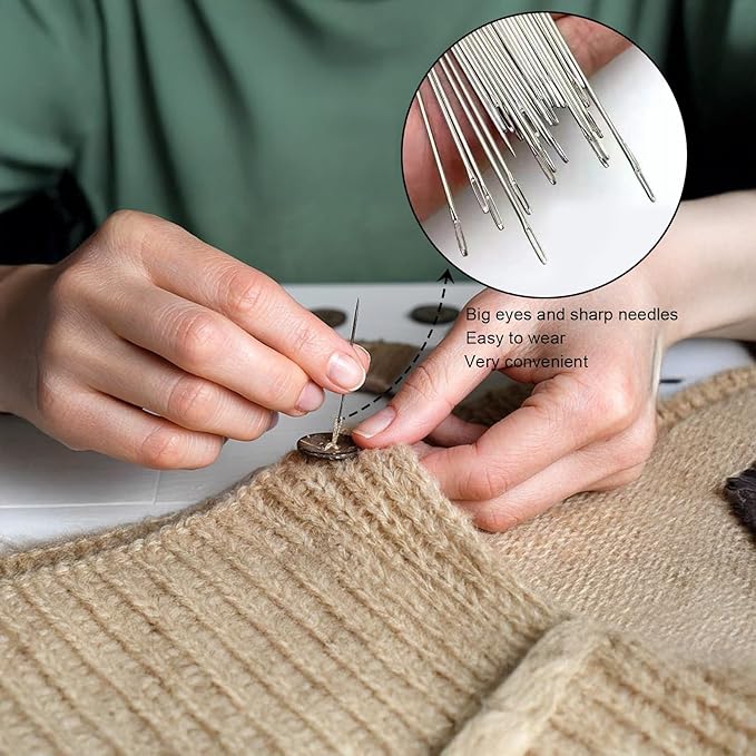 Big Eye Steel Sewing Needles Kit, 37Pcs Sewing Tool Set, Stainless Steel Hand Sewing Needles, Portable DIY Hand Made Craft Set, Suitable for Handcraft Lovers and Everyday Use