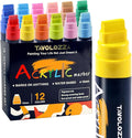 Tavolozza Fine Arts Jumbo Markers 12 Colors - 15mm Wide Felt Tip Acrylic Window Markers, Versatile Marker for Poster Board, Rock, Stone, Glass, Wood, Ceramic, Metal, Plastic, Banner & Fabric