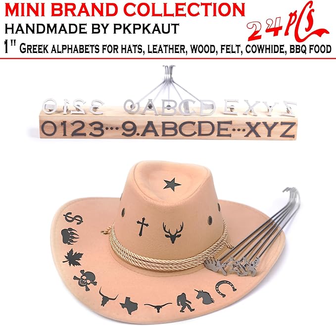 24Pcs Mini 1" Branding Irons, Greek Alphabet Custom Wood Branding Iron Personalized for Wood Working, Leather Hats, Felt, Cowhide, BBQ Brander & Bread Logo, Steak Branding Iron for Food