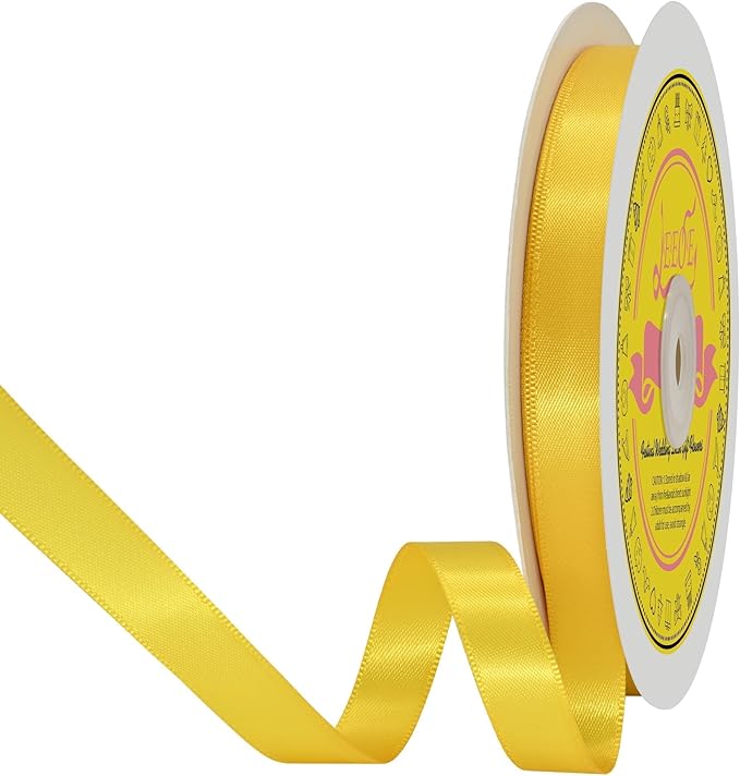 Double Face Maize Yellow Satin Ribbon 1/2 inch X 50 Yards Polyester Maize Yellow Ribbon for Gift Wrapping Very Suitable for Weddings Party Hair Bow Invitation Decorations and More