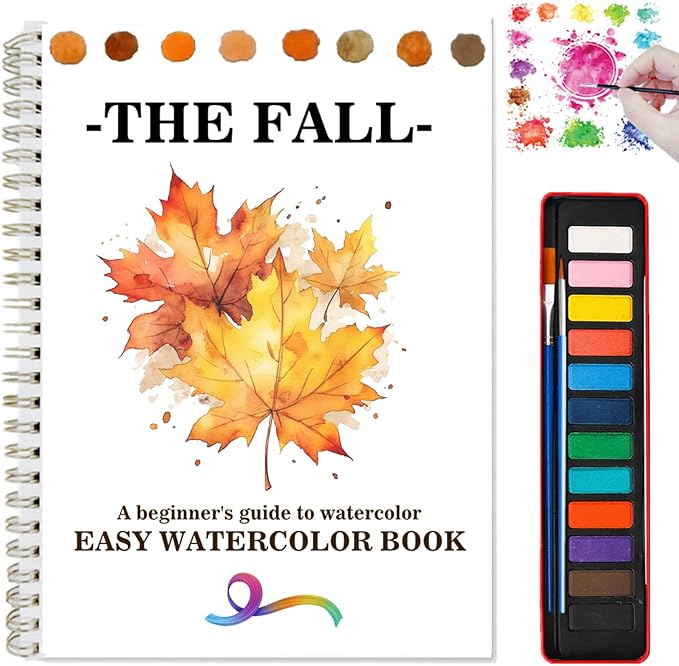 Workbooks Coloring Book Beginner Friendly Painting Kit Easy Nature Scenes Painting Set Art Crafts for Creative Exploration Gift for Adults Teens (The Fall, with Palette)
