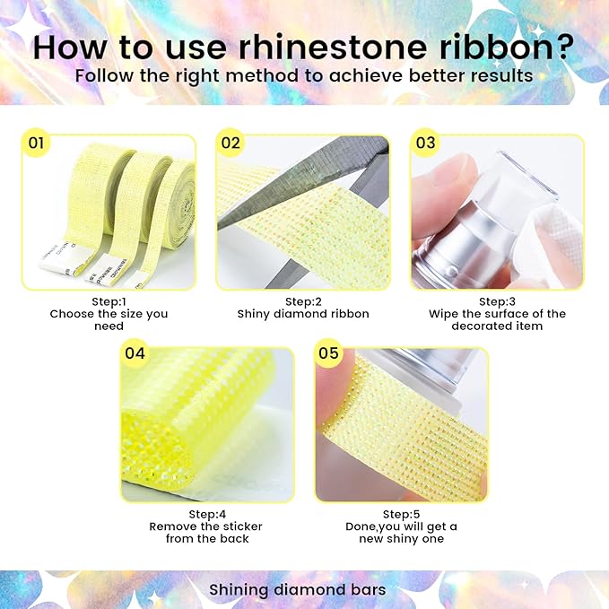 Novani Self Adhesive Rhinestone Ribbon, 1.18 Inch Wide 3 Yards 1 Roll, Lemon Yellow Diamond Bling Strips for DIY Crafts, Glitter Resin Rhinestones Tape for Crafting, Car Decoration