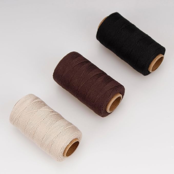 Lusecarl Polyester Thread 110 Yards Each Spool for Hair Extensions 3 Rolls Hair Weave Sewing Threads for Hand Sewing, Hair Extensions, Making Wigs DIY (3 Thread, 3Color)