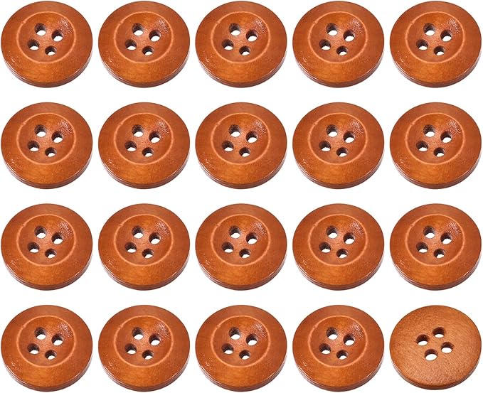 uxcell 50Pcs Wooden Buttons, 23mm(7/8") 4 Hole Round Wood Sewing Button Craft for Sewing DIY Craft Clothing, Brown