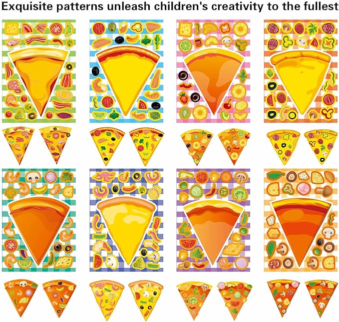 24 Sheets Make A Pizza Stickers for Kids, Make Your Own Stickers, Pizza Parties Cute Party Favors Decorations, DIY Arts Birthday Games Family Night