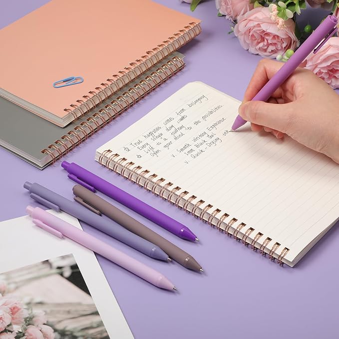 Crtiin 50 Pcs Gel Ink Pens Bulk, Black Ink 0.5mm Fine Point Retractable Pen Smooth Writing Office Supplies for Teacher Server Nurse Christmas Charity Donation Valentine (Purple Series)