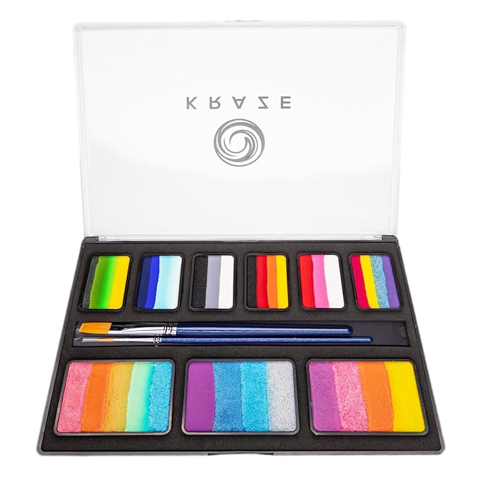 Kraze FX Professional Face Painting Split Cake Palette, Water Activated, Hypoallergenic, Safe, Non Toxic Halloween Party Makeup Face Paint Kit for Kids & Adults (Celebration)