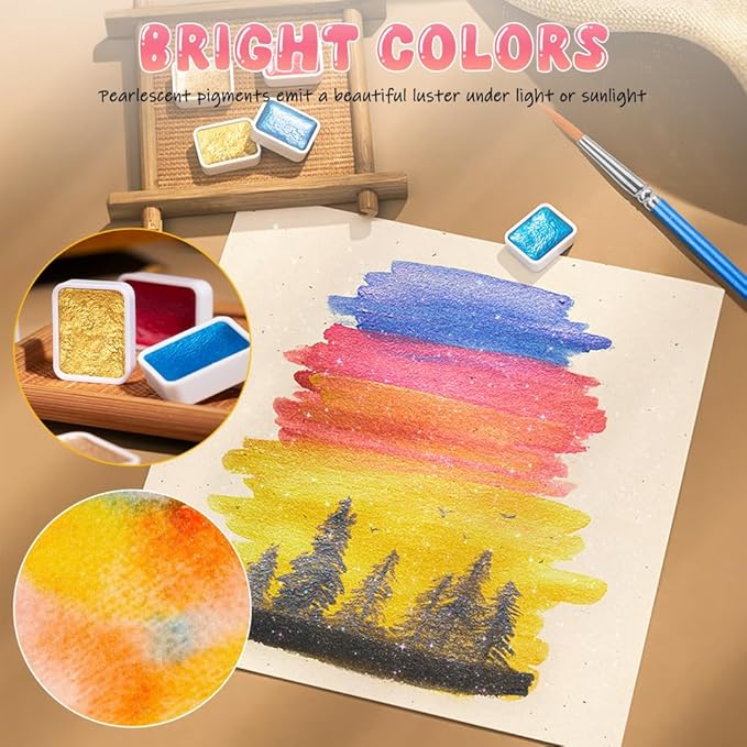 2pc Forestry Shifting Watercolor Set - Shimmer Metallic and Color Shifting Paint - Complete Colorful Kit for Art