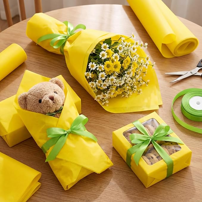 Qilery 500 Sheets Yellow Tissue Paper Bulk for Gift Bags 15 x 20 Inch Acid Free Packaging Wrapping Paper Sheets for Mardi Gras Easter Party Decoration DIY Craft, Bouquet, Pastry, Wedding