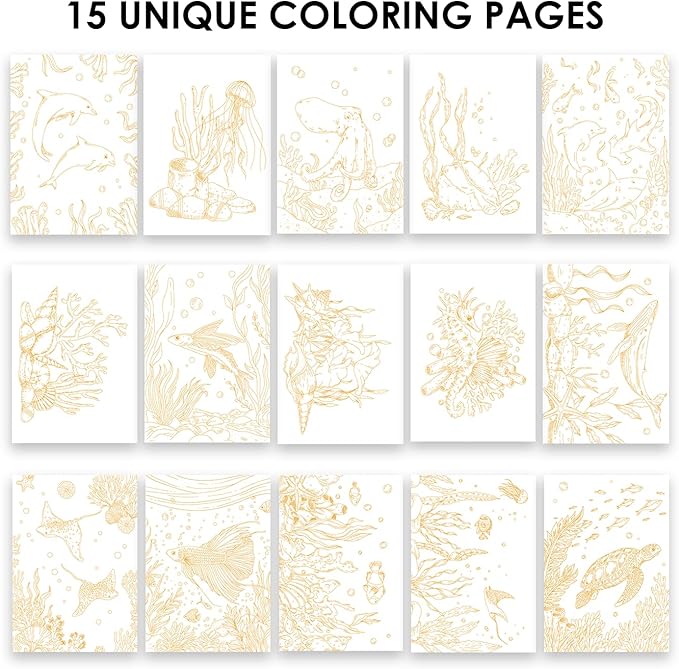Grabie Watercolor Coloring Book, 15 Sheets A5 (8.3 x 5.8),Watercolor Book for Adults: Ignite Your Artistic Expression on 100% Cotton Paper (Ocean)