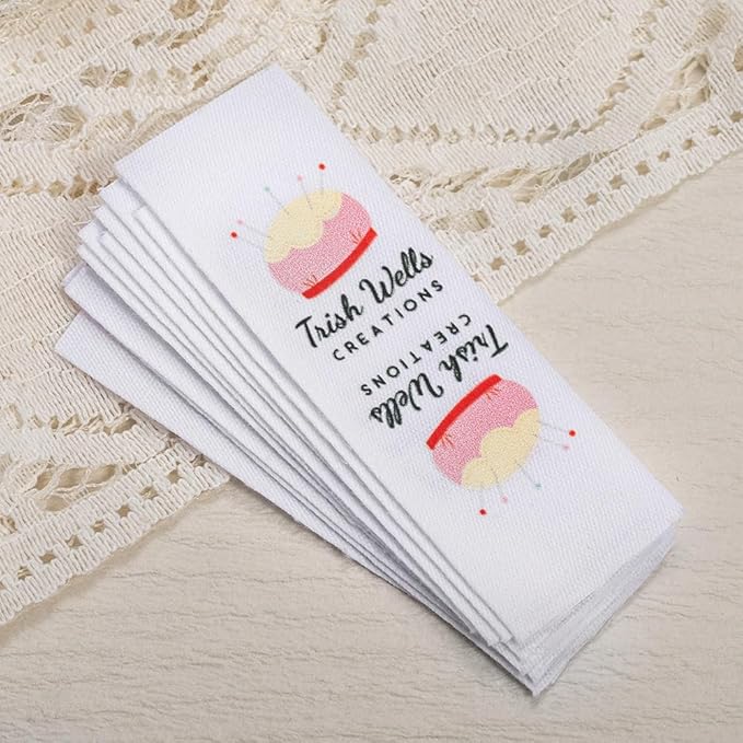 callie Personalized Sewing Labels for Handmade Items, Custom Name on Made with Love Cotton Tags for Crocheting, Branding, Crafts, Knitting 50-200 PCS (10 Pattern Options)