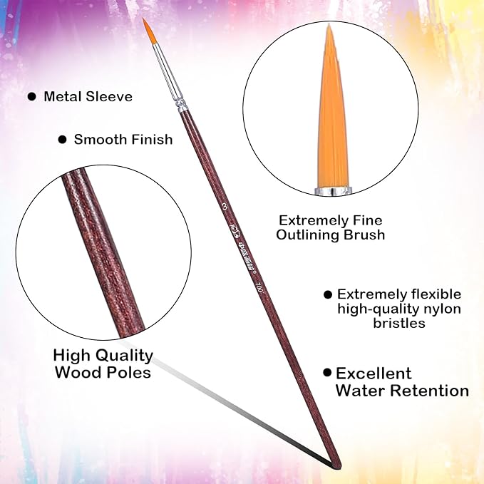 6 Pcs Rigger Brush Watercolor, Liner Brushes for Painting Extra Long Script Liner Brush Highly Flexible Fine Tip Paint Brushes for Acrylic Watercolor Oil Gouache