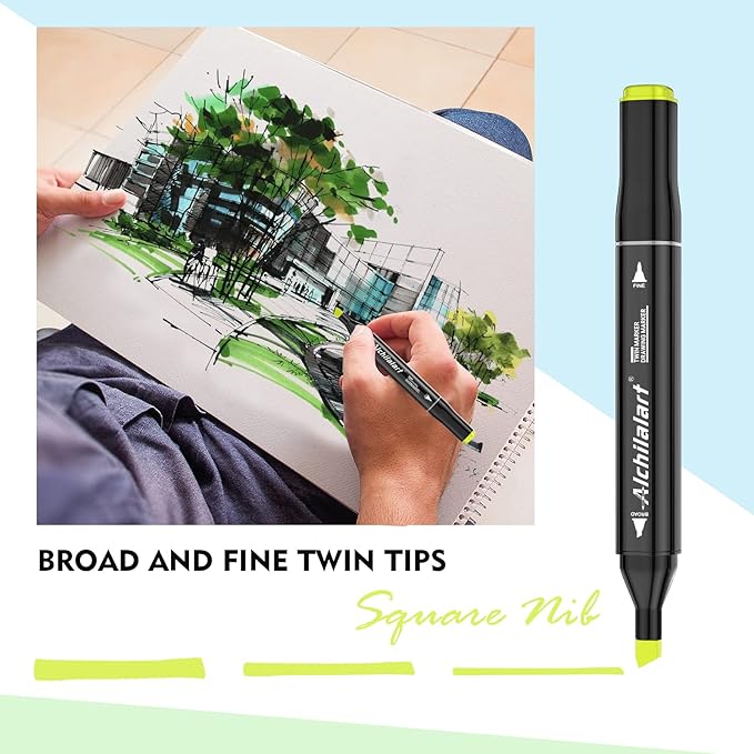 alchilalart 100-Colors Alcohol Based markers, Alcohol Markers Set, Dual Tip Alcohol Sketching Drawing Markers Animation for Adults Kids