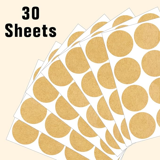 2" Round Large Colored Removable Stickers Labels - Kraft,Pack of 360