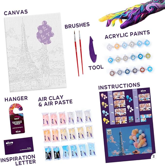 OKTO Art Kit Greetings from Paris | Arts & Crafts DIY Painting with Modeling Claу | Claу Kit for Painting | Painting Kits for Adults for Home Decoration Claу for Adults