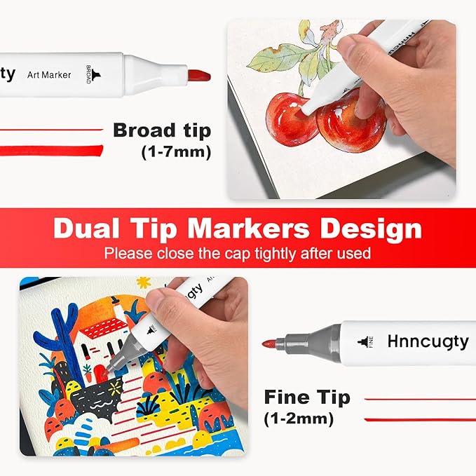 Alcohol Markers Set 60 Colors, Dual Tips Coloring Art Markers Set with Case & Holders, Chisel & Fine Artist Sketch Pens Art Supplies for Adult Coloring Books, Drawing, Painting, Sketching