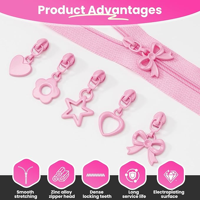 Mylbeter #3 Nylon Coil Zippers by The Yards Pink Bulk Zippers 10 Yards with 40PCS Sliders Continuous Zipper Tape for DIY Bag Clothing Sewing Crafts Gold Pull Sliver Slider Zipper for Bags and Purses