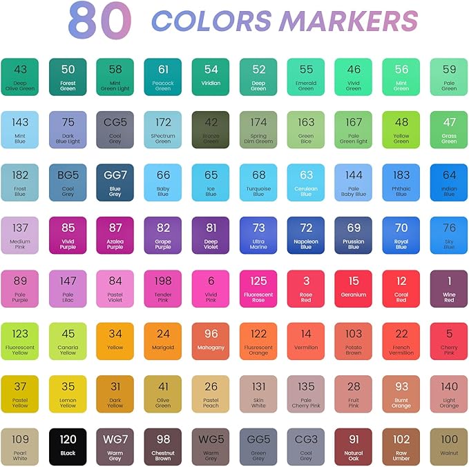 Taotree Alcohol Markers Set 80 Colors with Case & Holders, Dual Tips Art Coloring Markers Pens Set, Chisel & Fine Sketch Pens Art Supplies for Artist Adult Coloring Book Drawing, Painting, Sketching
