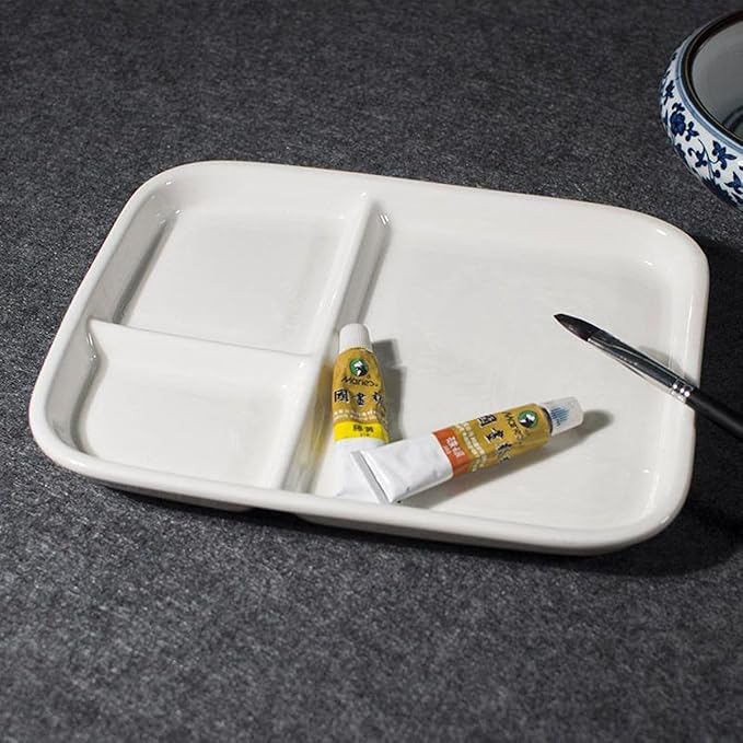 Porcelain Watercolor Palette 10'' × 7'' Ceramic Mixing Tray Rectangle Ceramic Artist Paint Palette for Painters,Gouache