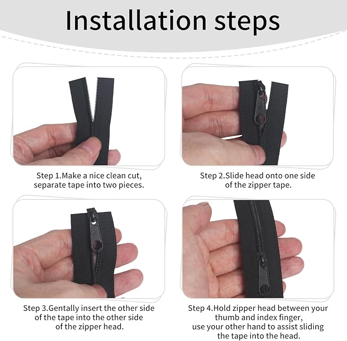 #10 Zippers Bulk 10 Yards 360 inch Black Nylon Coil Zipper by The Yard with 20pcs Sliders and 20pcs Zipper Pulls for Replacement and Sewing Tailor Craft Bags, Luggage, Tents, etc.