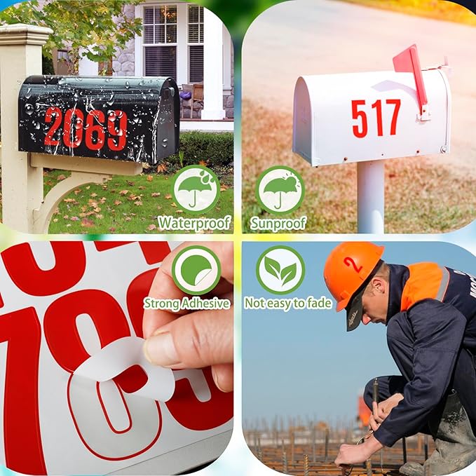 6 Sheets 3 Inch Mailbox Numbers Stickers Vinyl Decals,Self Adhesive Number Waterproof House Address Numbers for Outside Mailbox,Signs,Window,DIY Crafts Making,Door,Car,Home,Business(Red)