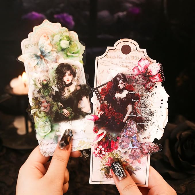 Gothic Dreamweaver PET Stickers, 60Pcs Dark Aesthetic Stickers for Scrapbooking, Journaling, DIY Crafts, and Art Supplies