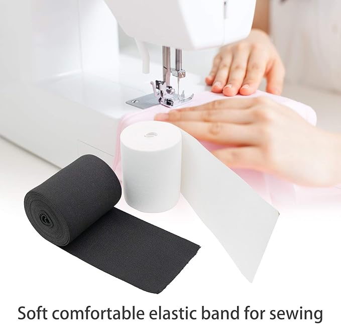 4 Inch Elastic Band for Sewing, Crafts, DIY, High Elasticity, (White 5yards, Black 5 Yards)