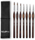 Nicpro 7pcs Kolinsky Sable Miniature Paint Brushes, Professional Fine Detail Paint Brushes with Cloth Roll, Round Point Artist Brush Set for Miniatures, Acrylic & Figures, Model, Watercolor Details