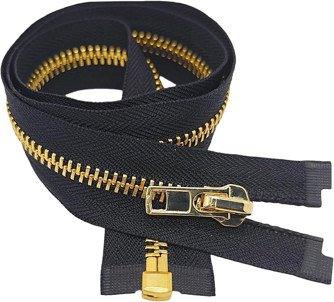 MebuZip #8 25 Inch Gold Teeth Separating Jacket Zipper Right Handed Zipper Heavy Duty Metal Zippers for Men's Jackets Coats Sewing (25" RH)
