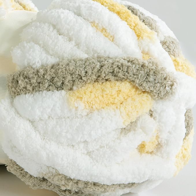 HOMBYS 8 Pack Giant Chunky Yarn for Crocheting,Super Bulky Large Soft Fluffy Yarn,Tie Dye Plush Fuzzy Yarn,Mixed Color Thick Chenille Yarn for Hand Knitting/Arm Knitting (White,Yellow,Brown)