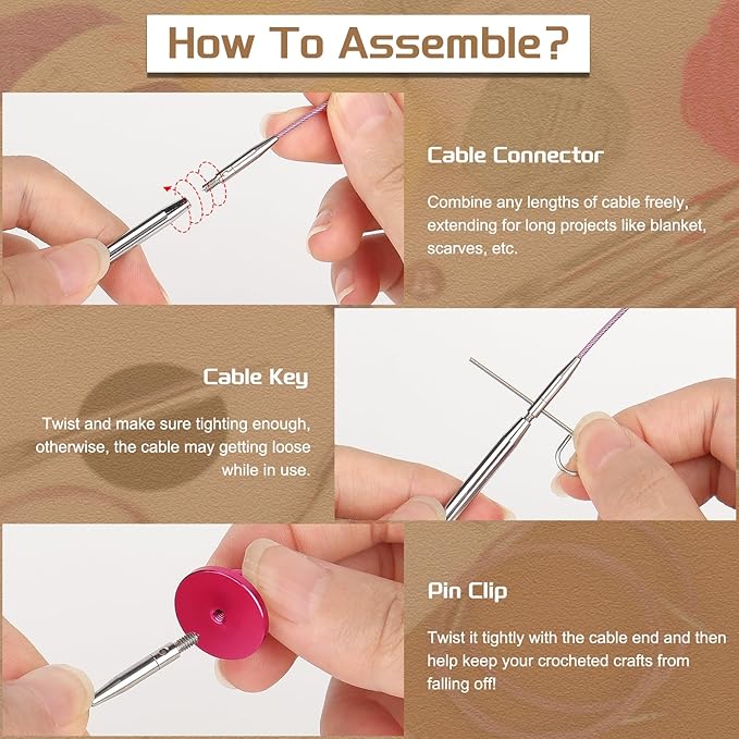 Aeelike Interchangeable Tunisian Crochet Hooks Set, 12 Sizes Tunisian Crochet Hooks Set with Cables 3.0mm - 10.0mm Smooth Ergonomic Hook for Making Blanket Scarves, Ideal Gift