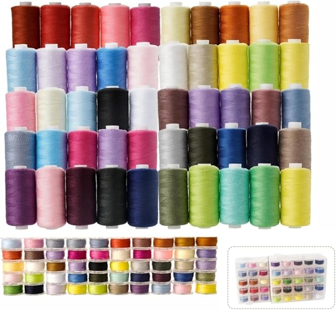 100Pcs Bobbins Sewing Threads Kit 50 Colors 500 Yards Sewing Polyester Thread Spools with 50Pcs Same Color Prewound Bobbins for Hand Sewing DIY Emergency Travel Sewing Machine Use