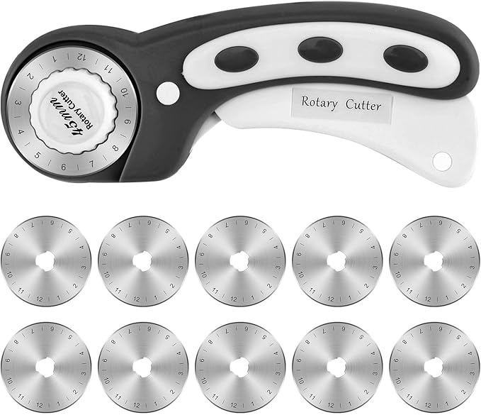45mm Rotary Cutter for Fabric with 10 pcs Blades,Pinking Rotary Cutter for Quilting Crafts Sewing(COLOR:Black)