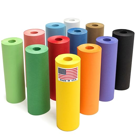 9" x 1200" USA-Made Multi-Color Kraft Paper Rolls, 45 lbs/66 GSM, 12 Rolls Set - Colored Kraft Paper for Packing, Crafts, DIY Projects, Gift Wrapping - Non-Toxic, Safe for Kids