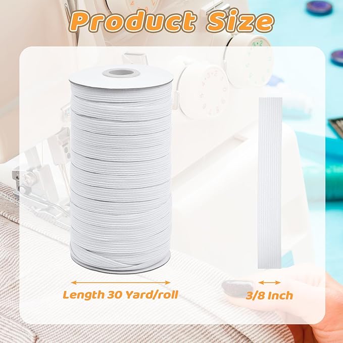Coopay 60 Yards Length 3/8" Width Elastic Bands Flat Elastic Cord Rope Heavy Stretch Spool Knit for Sewing DIY Projects, Arts & Crafts, 2 Rolls, 30 Yards/Roll (White, 3/8 Inch)