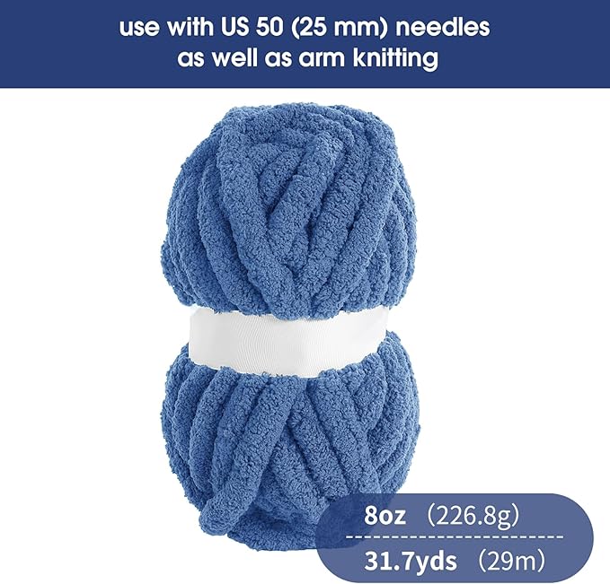 HOMBYS 8 Pack Assorted Chunky Yarn for Crocheting,Super Bulky Large Soft Fluffy Yarn,Plush Fuzzy Yarn,Thick Chenille Yarn for Hand Knitting/Arm Knitting,Blue(27yds,8 oz Each Skein)